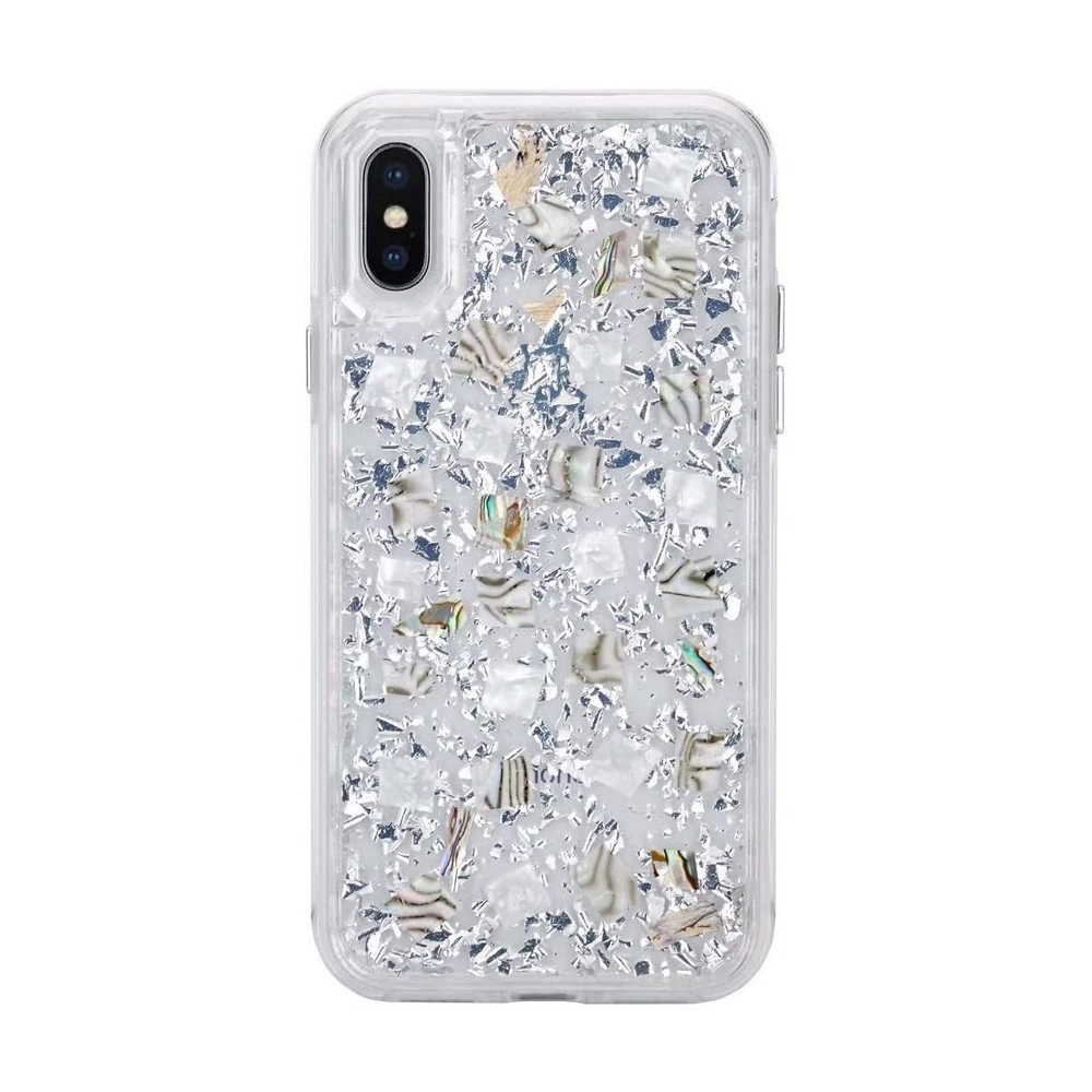 Dried Flower Bling Gold Foil Clear Case Cover for iPhone X / XS-Silver+Pink