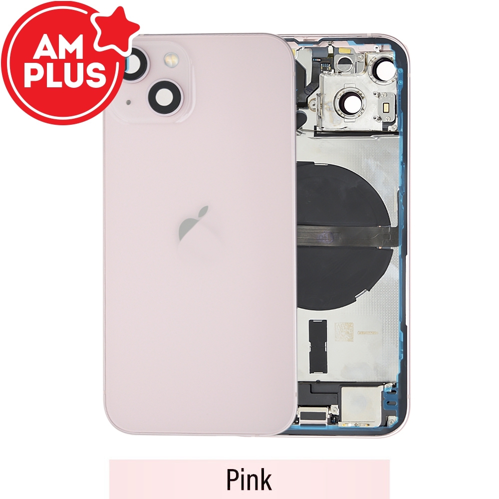 AMPLUS Rear Housing with Full Set Parts for iPhone 13 -Pink