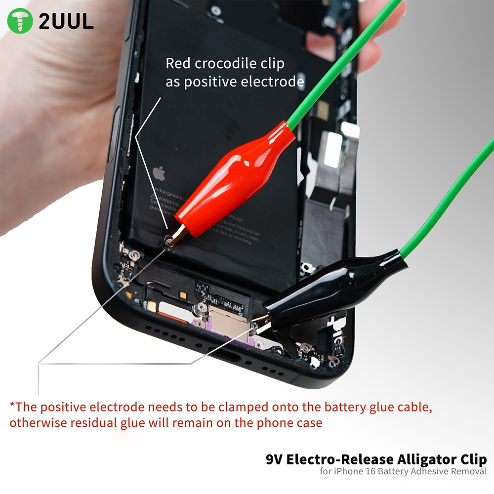 2UUL PW03 9V Electro-Release Alligator Clip with Type-C Port for iPhone 16 Battery Adhesive Removal