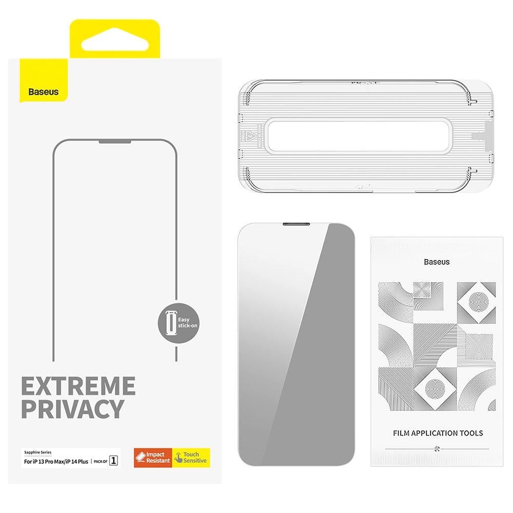 Baseus Sapphire Series Privacy Protection Tempered Glass Screen Protector (with Dust Filter) For iPhone 13 Pro Max / 14 Plus