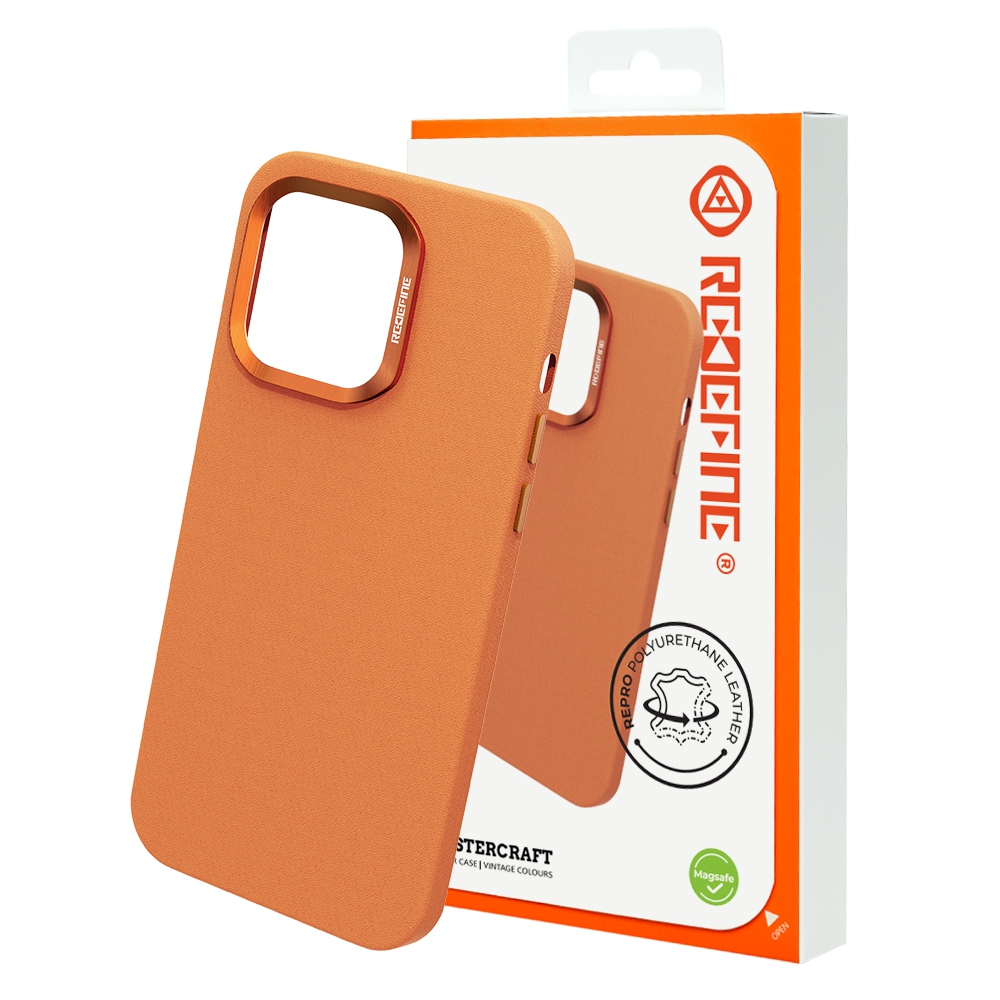 REDEFINE Metal Camera Lens PU Leather Case with Magsafe for iPhone 15 -Black