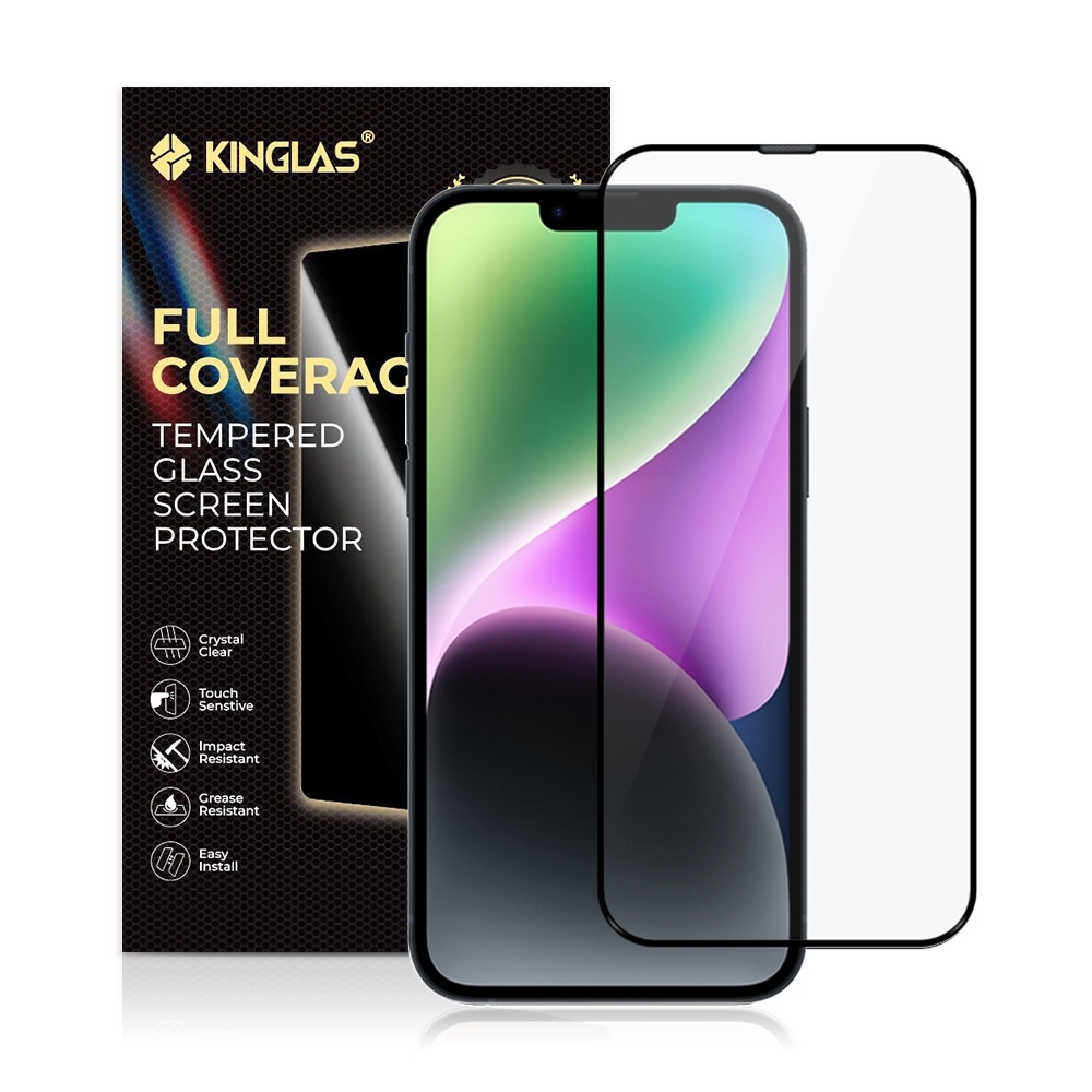Kinglas 2.5D Full Coverage Silk Printing Black Edge Tempered Glass Screen Protector*iPhone 13 Pro Max / 14 Plus