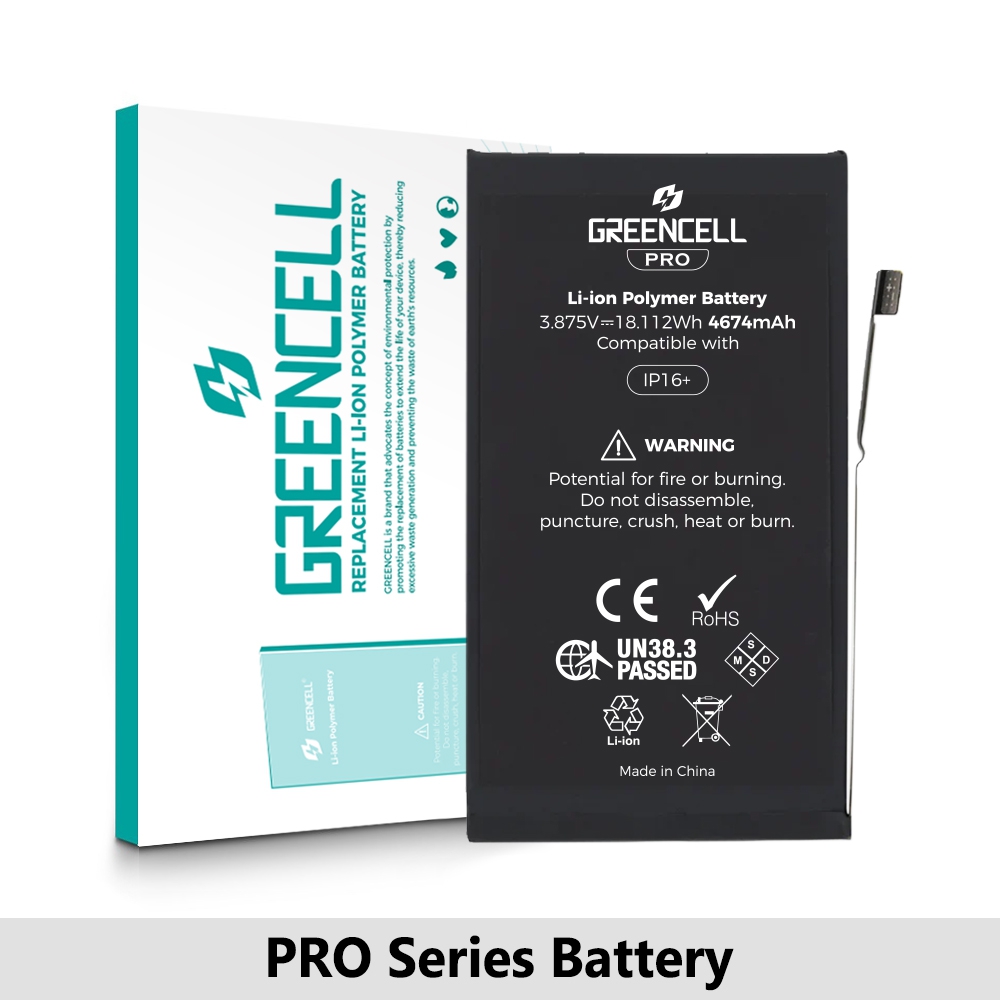 Greencell PRO series-iPhone 16 Plus Replacement Battery with Adhesive Strips 4674mAh (TI chip -27546-A3 IC & Original Cell)