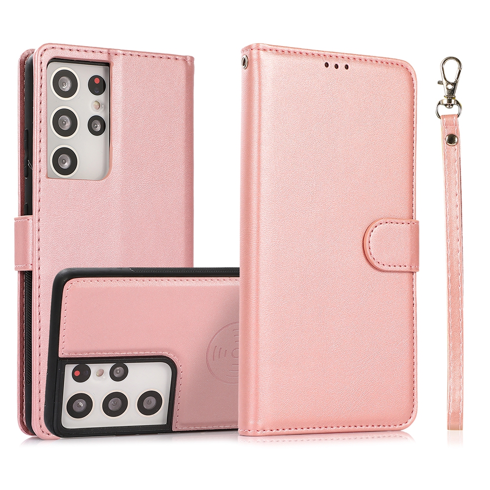 Magnetic Split PU Leather Flip Wallet Cover Case for Samsung Galaxy S21 Ultra-Black