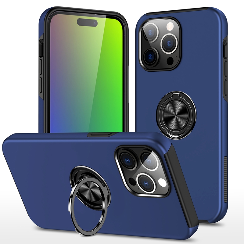 Magnetic Ring Holder Shockproof Cover Case for iPhone 15 Pro-Navy
