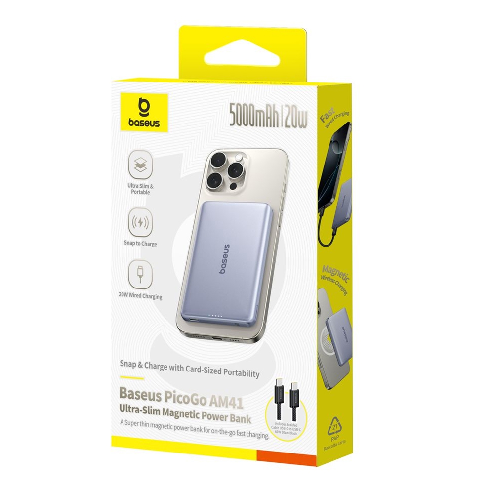Baseus PicoGo AM41 Ultra-Slim Magnetic Power Bank 5000mAh 20W -Cosmic Black