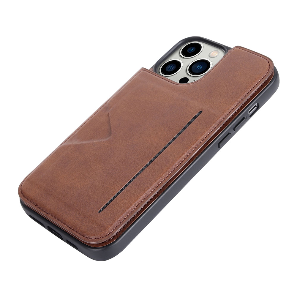 Hanman Back Flip Leather Wallet Shockproof Cover Case for iPhone 14 Max (Plus)-Navy