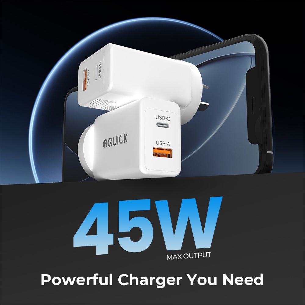 iQuick GaN II 45W PD3.0+QC3.0 Dual Ports Charging Adapter
