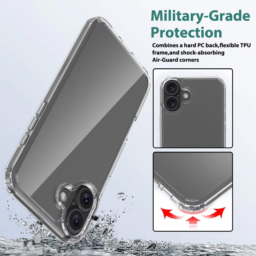 iPhone 16 Plus High Quality Acrylic + TPU Hybrid Transparent Case Cover 