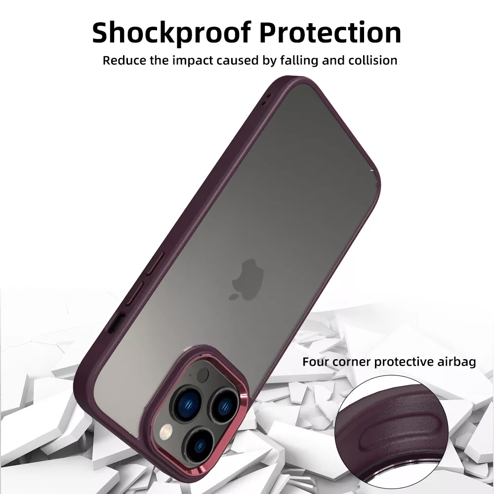 Metal Camera Lens Protection Clear PC Shockproof Case Cover for iPhone 14-Wine