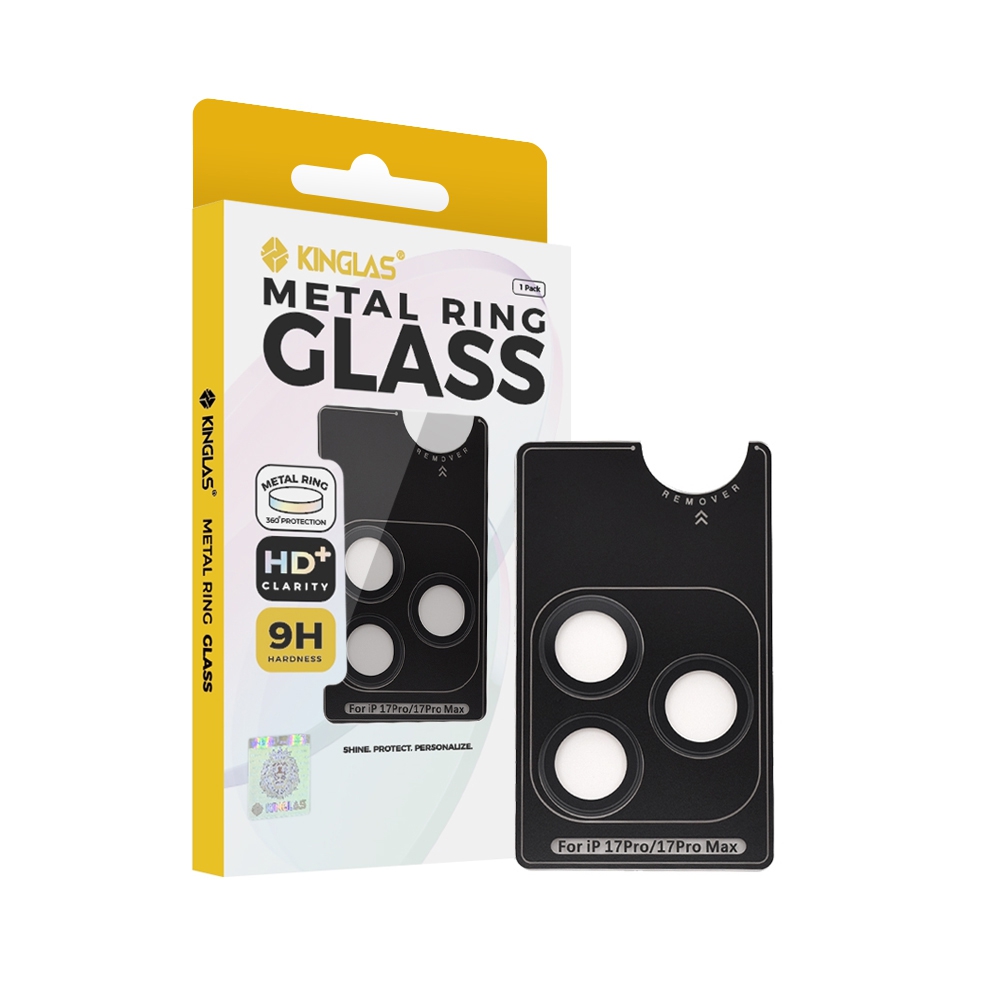 Kinglas Metal Ring HD Tempered Glass Camera Lens Protector Film for iPhone 17 Pro / Pro Max-Orange