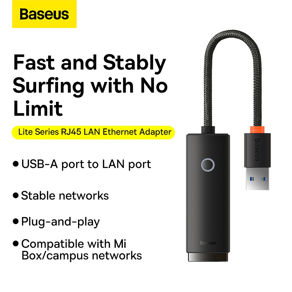Baseus Lite Series Ethernet Adapter USB-A to RJ45 LAN Port 1000Mbps