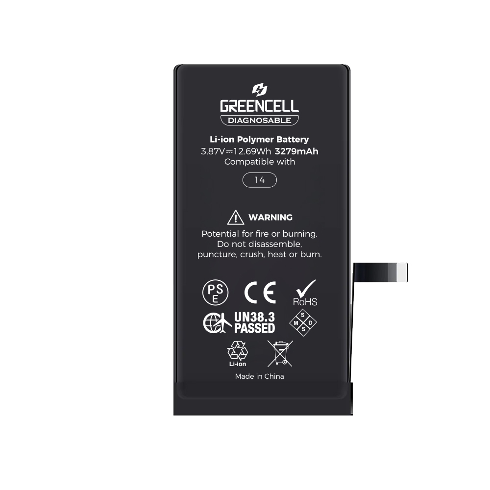 Greencell Diagnosable iPhone 14 Replacement Battery with Adhesive Strips 3279mAh (Configuration Ready)